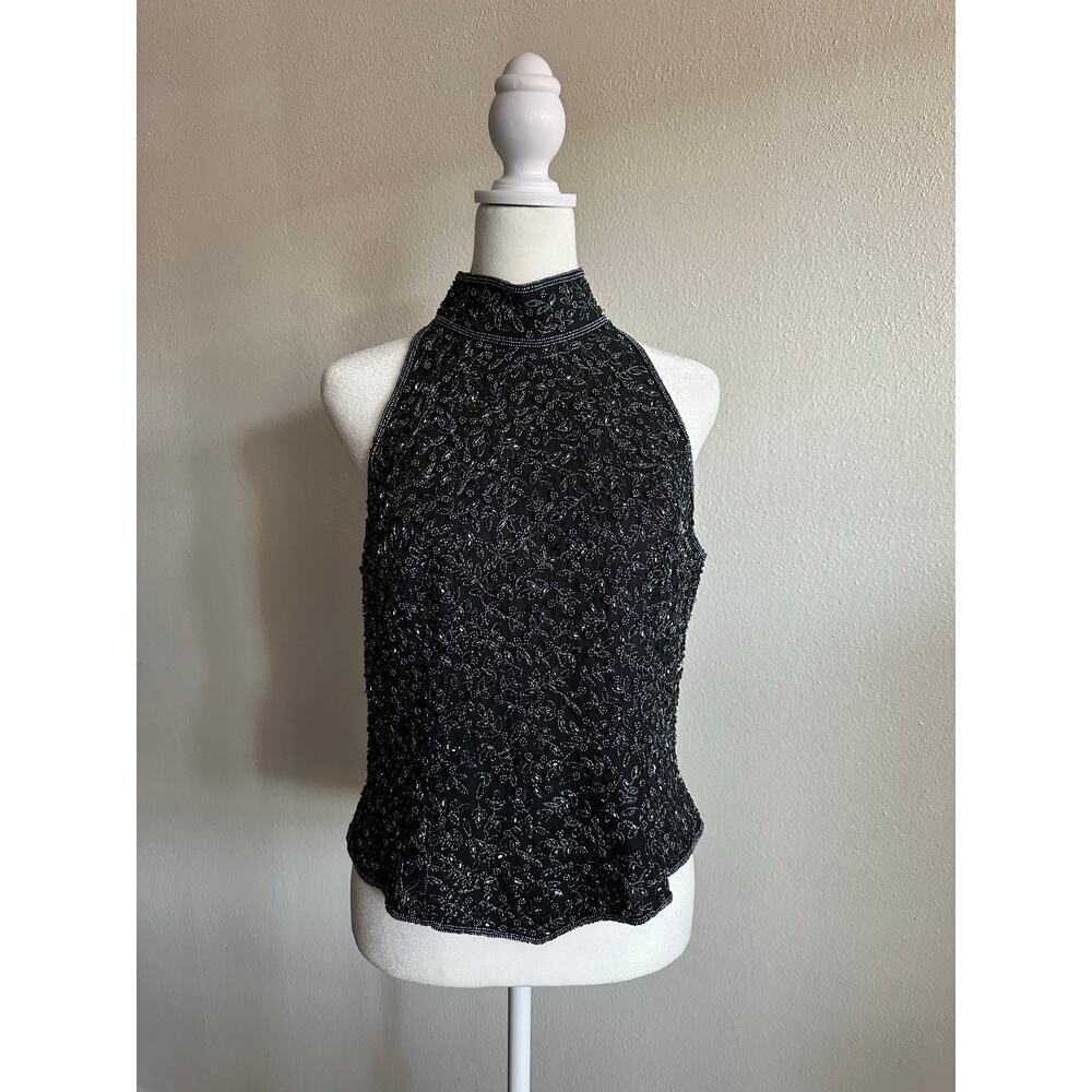 Adriana Papell‎ Boutique Vintage Silk Halter Top Sequined Beaded Formal Size M